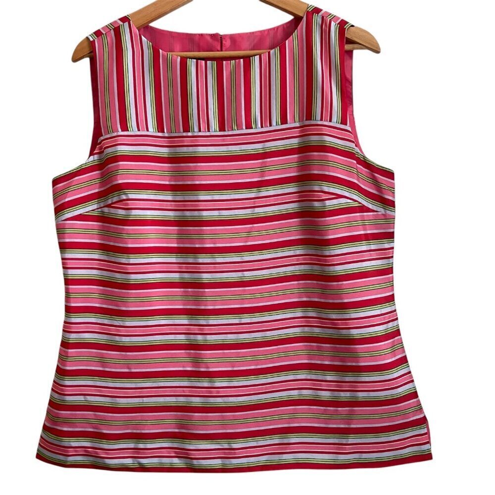 Talbots Womens Sleeveless Top Size 12 100% Silk Stripes Classic Colorful Mature
